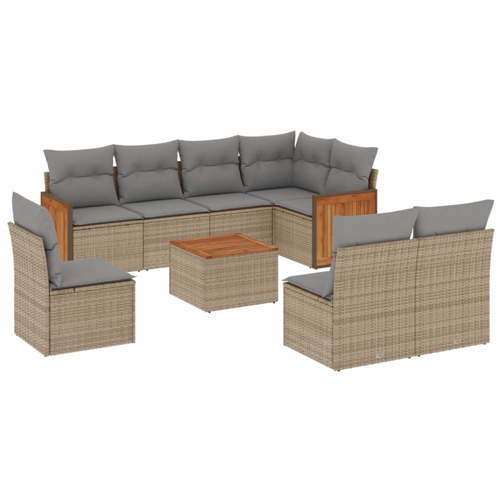 Set Divano da Giardino 9 pz con Cuscini Beige in Polyrattan | homemem39