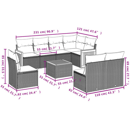 Set Divano da Giardino 9 pz con Cuscini Beige in Polyrattan | homemem39