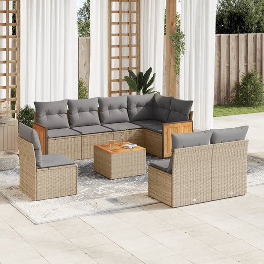 Set Divano da Giardino 9 pz con Cuscini Beige in Polyrattan - homemem39