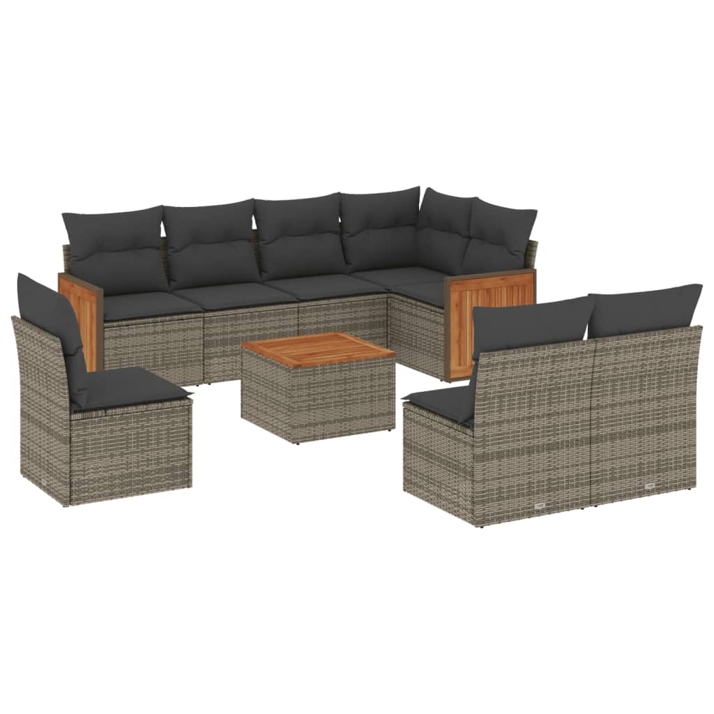 Set Divano da Giardino 9 pz con Cuscini Grigio in Polyrattan - homemem39