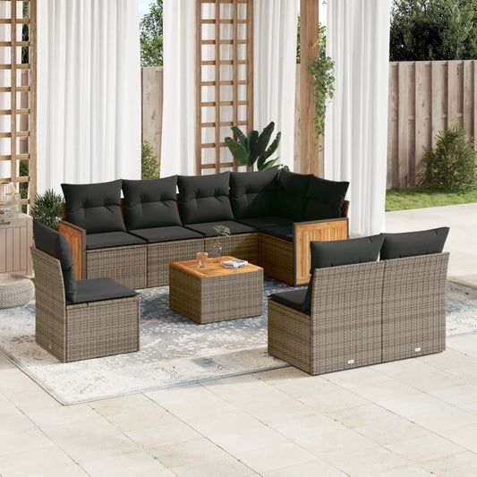 Set Divano da Giardino 9 pz con Cuscini Grigio in Polyrattan | homemem39