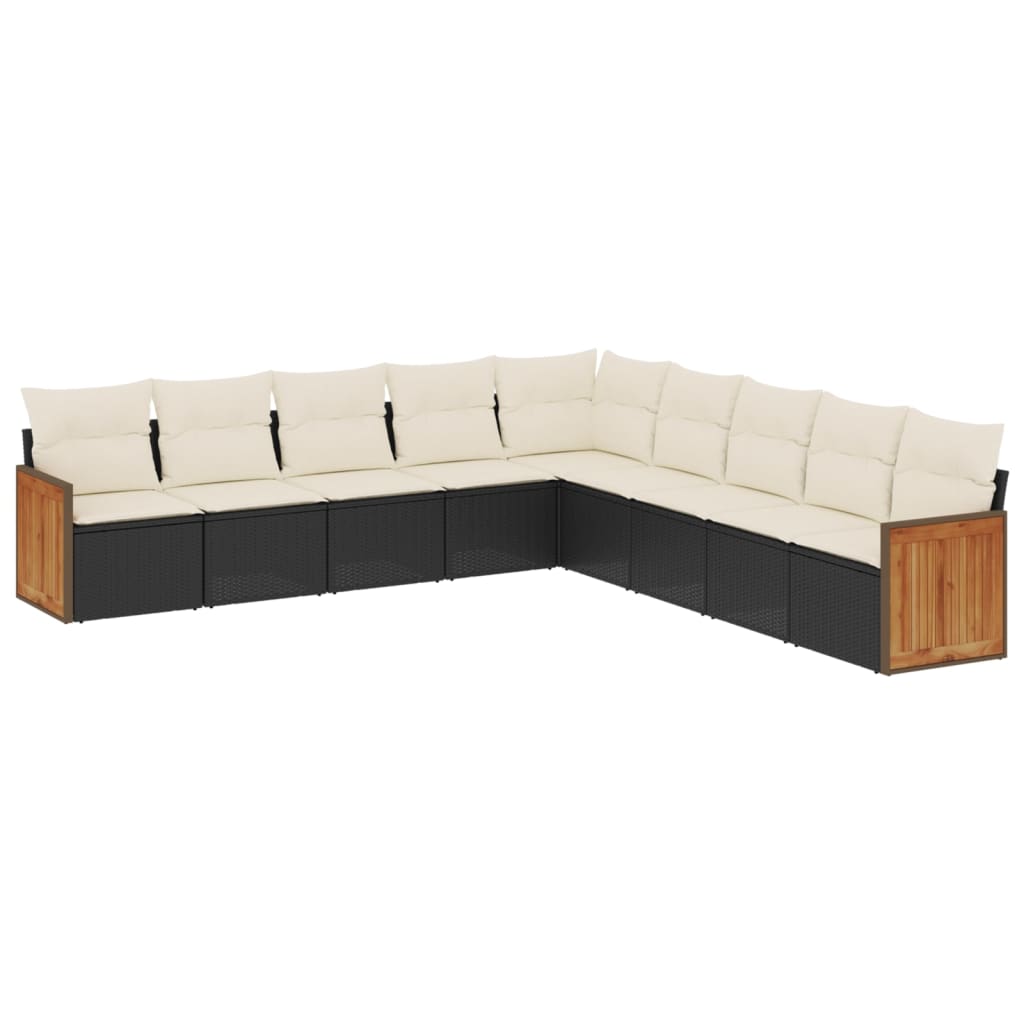 Set Divani da Giardino 9 pz con Cuscini Nero in Polyrattan - homemem39