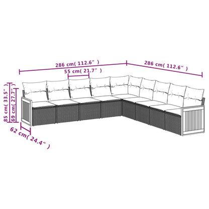 Set Divani da Giardino 9 pz con Cuscini Nero in Polyrattan | homemem39