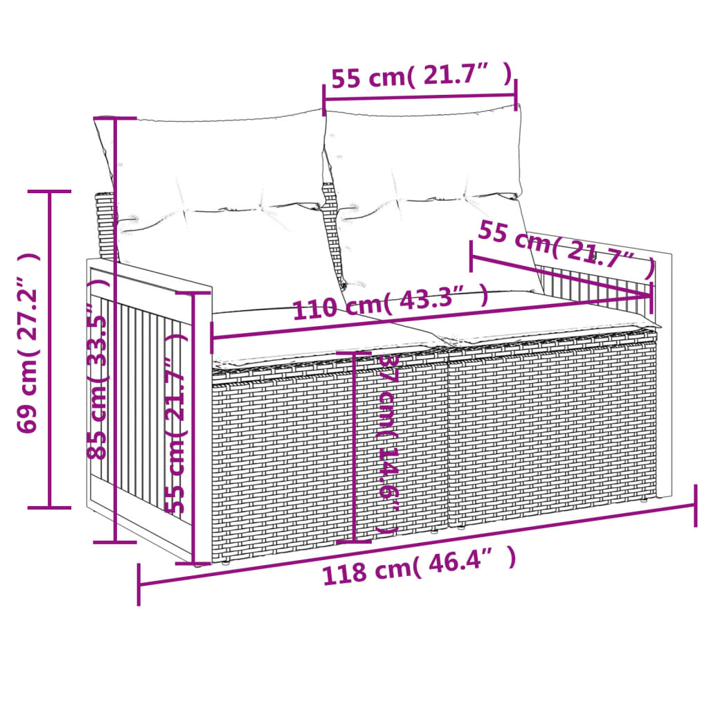 Set Divani da Giardino 9 pz con Cuscini Nero in Polyrattan | homemem39