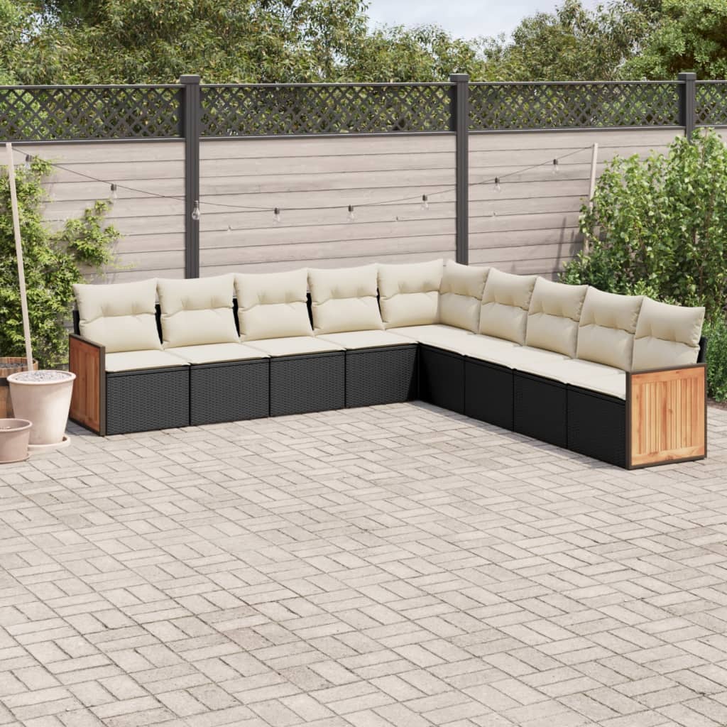 Set Divani da Giardino 9 pz con Cuscini Nero in Polyrattan | homemem39