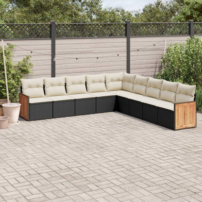 Set Divani da Giardino 9 pz con Cuscini Nero in Polyrattan | homemem39