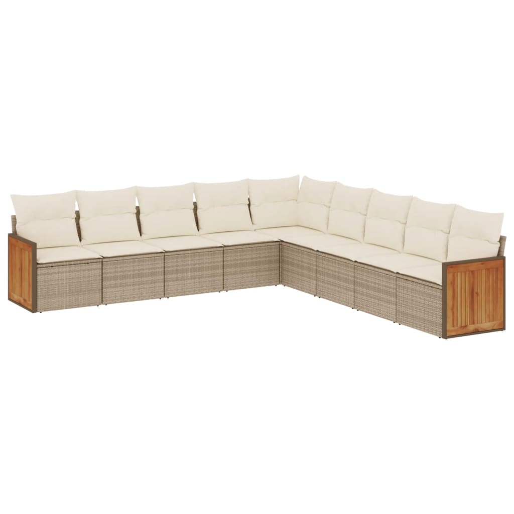 Set Divano da Giardino 9 pz con Cuscini Beige in Polyrattan - homemem39