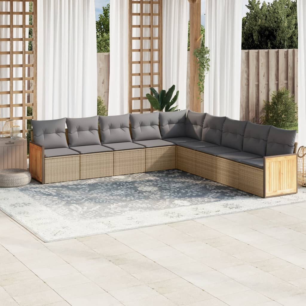 Set Divano da Giardino 9 pz con Cuscini Beige in Polyrattan - homemem39