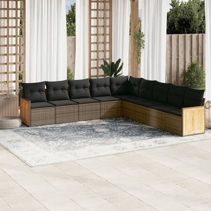 Set Divano da Giardino 9 pz con Cuscini Grigio in Polyrattan | homemem39