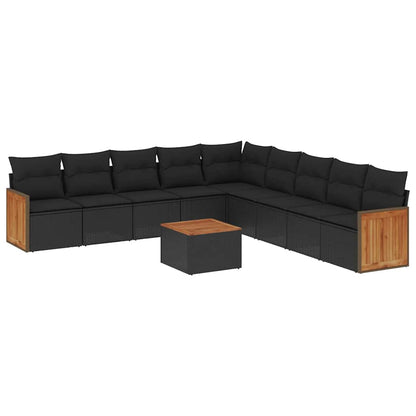 Set Divani da Giardino 10pz con Cuscini in Polyrattan Nero | homemem39