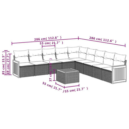 Set Divani da Giardino 10pz con Cuscini in Polyrattan Nero | homemem39