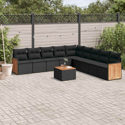 Set Divani da Giardino 10pz con Cuscini in Polyrattan Nero | homemem39