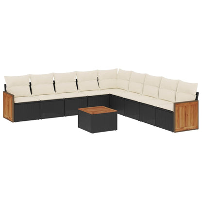 Set Divani da Giardino 10pz con Cuscini in Polyrattan Nero - homemem39
