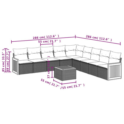 Set Divani da Giardino 10pz con Cuscini in Polyrattan Nero | homemem39