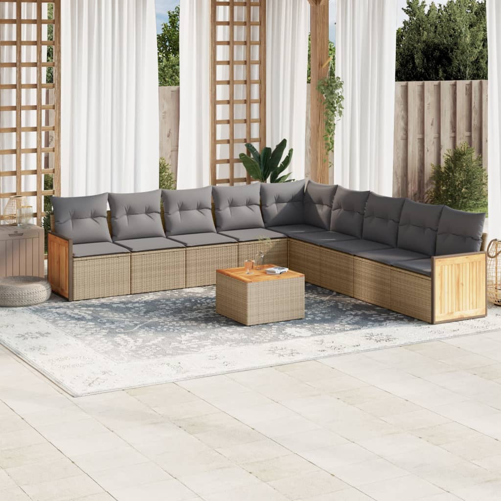 Set Divano da Giardino 10 pz con Cuscini Beige in Polyrattan - homemem39