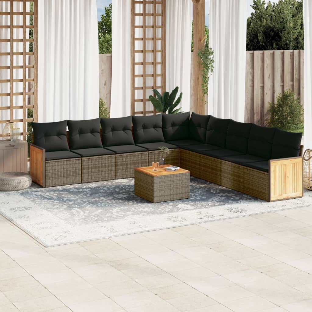 Set Divano da Giardino 10 pz con Cuscini Grigio in Polyrattan - homemem39