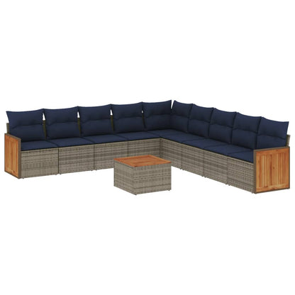 Set Divani da Giardino 10 pz con Cuscini Grigio in Polyrattan | homemem39