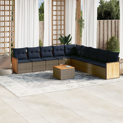 Set Divani da Giardino 10 pz con Cuscini Grigio in Polyrattan | homemem39