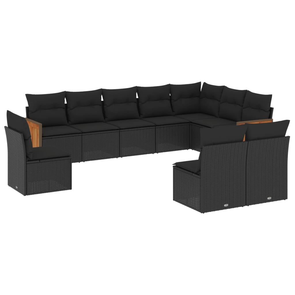 Set Divani da Giardino 10pz con Cuscini in Polyrattan Nero - homemem39