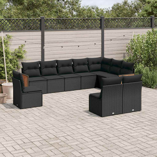 Set Divani da Giardino 10pz con Cuscini in Polyrattan Nero | homemem39