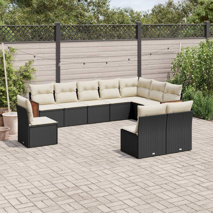 Set Divani da Giardino 10pz con Cuscini in Polyrattan Nero | homemem39