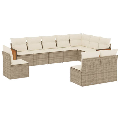 Set Divano da Giardino 10 pz con Cuscini Beige in Polyrattan - homemem39