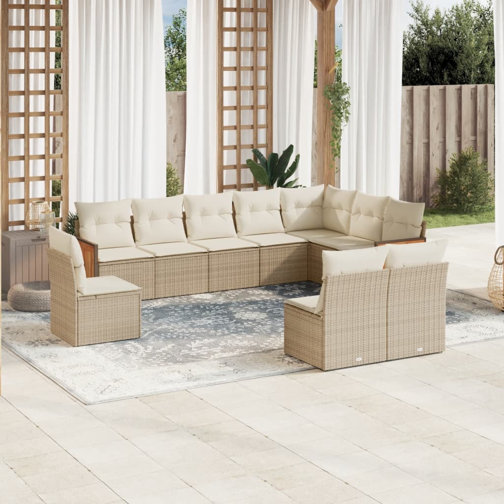 Set Divano da Giardino 10 pz con Cuscini Beige in Polyrattan | homemem39