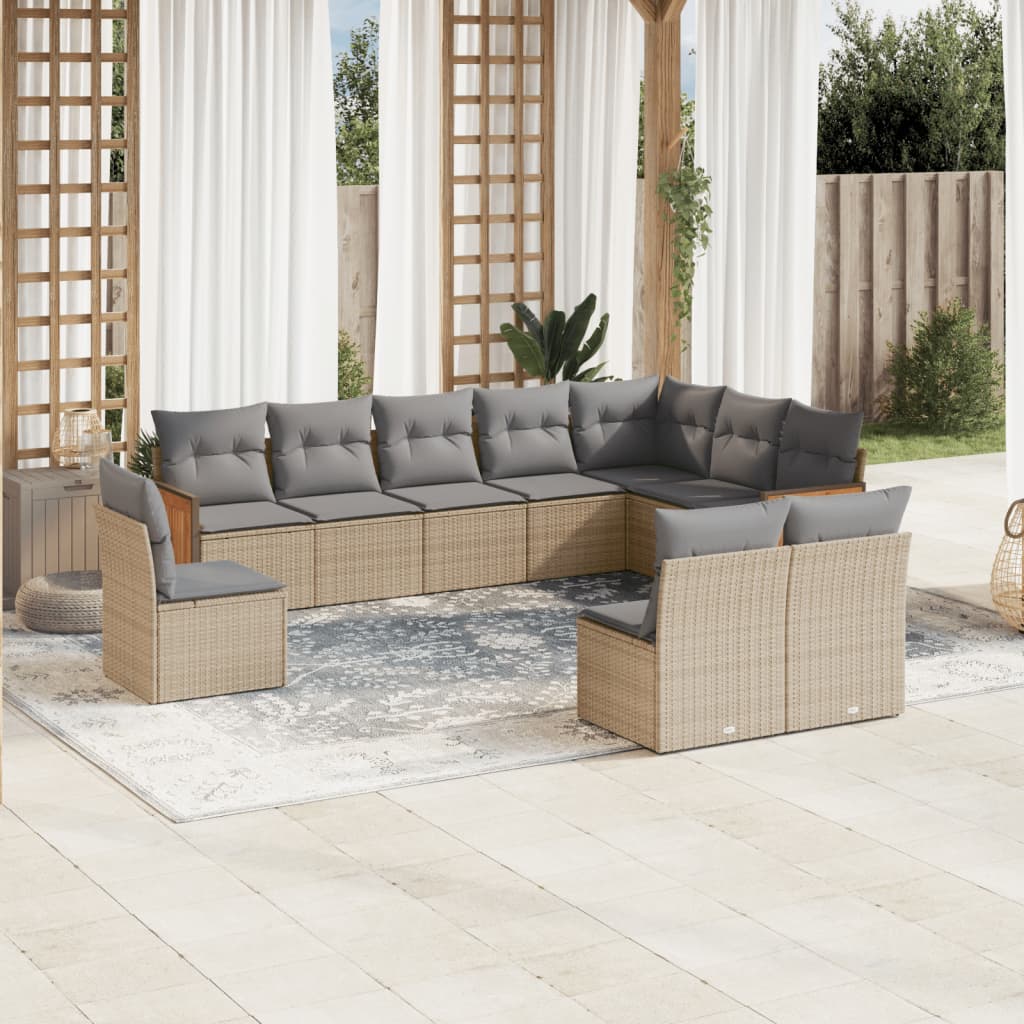 Set Divano da Giardino 10 pz con Cuscini Beige in Polyrattan | homemem39