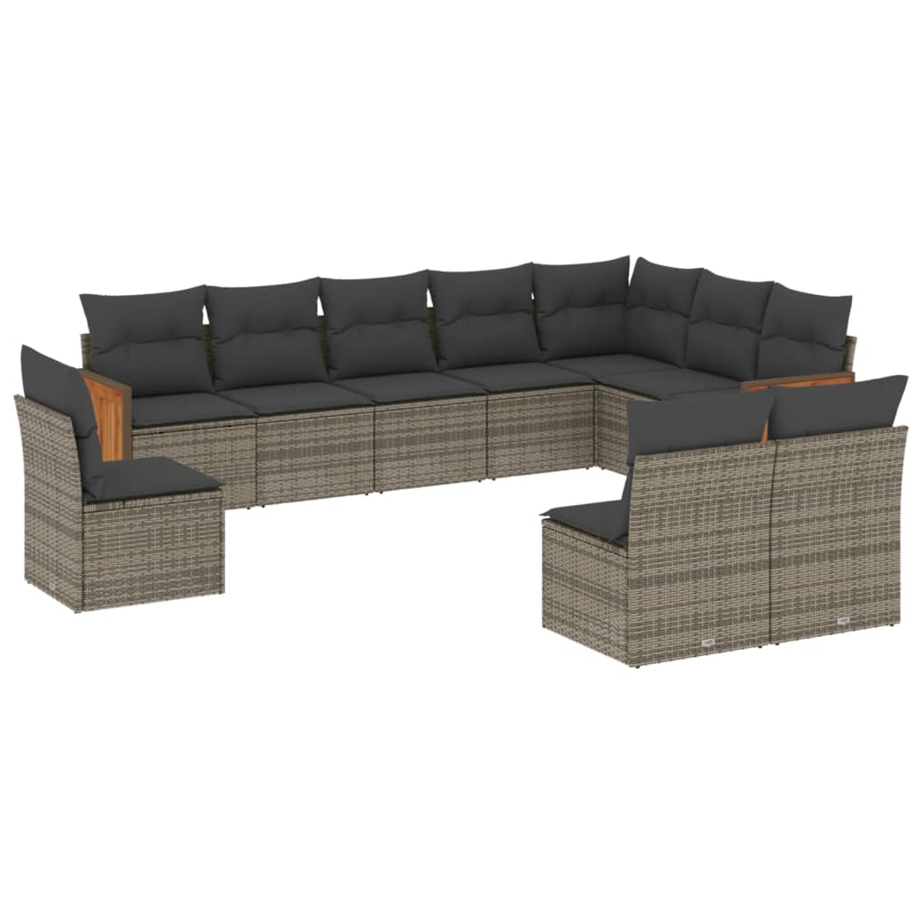 Set Divano da Giardino 10 pz con Cuscini Grigio in Polyrattan - homemem39