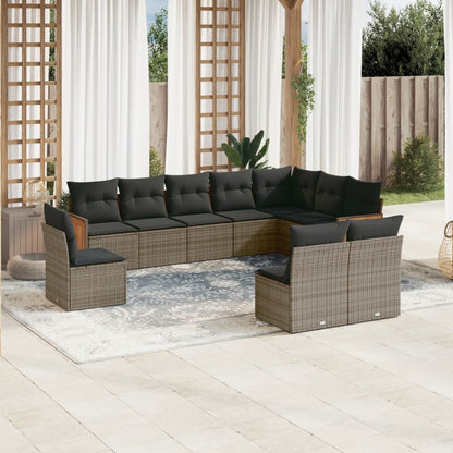 Set Divano da Giardino 10 pz con Cuscini Grigio in Polyrattan - homemem39