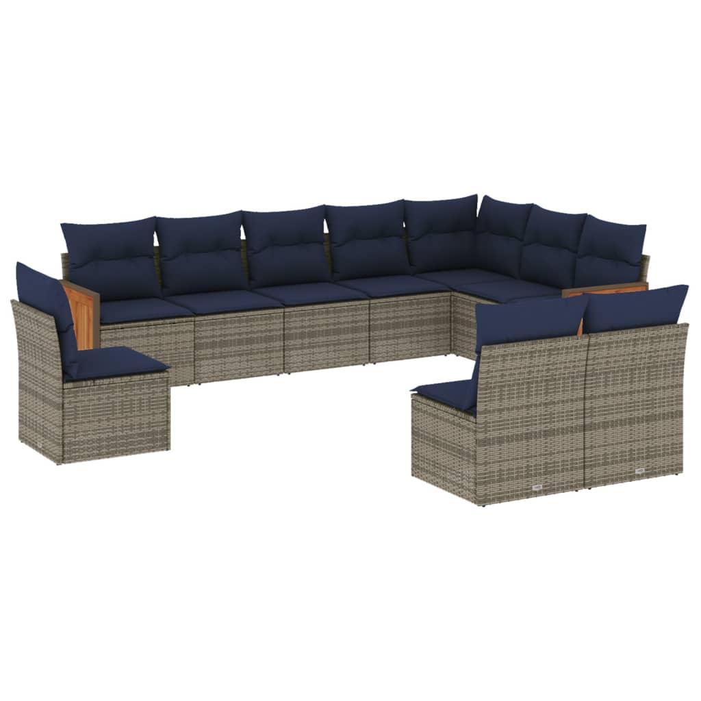 Set Divani da Giardino 10 pz con Cuscini Grigio in Polyrattan | homemem39
