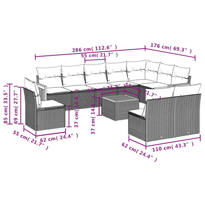 Set Divani da Giardino 11 pz con Cuscini in Polyrattan Nero | homemem39