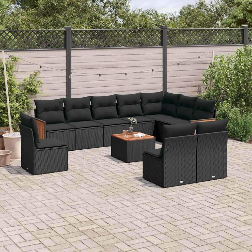 Set Divani da Giardino 11 pz con Cuscini in Polyrattan Nero | homemem39