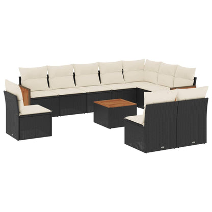 Set Divani da Giardino 11 pz con Cuscini in Polyrattan Nero | homemem39