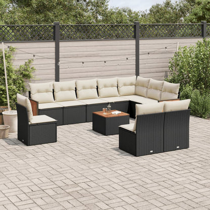 Set Divani da Giardino 11 pz con Cuscini in Polyrattan Nero | homemem39