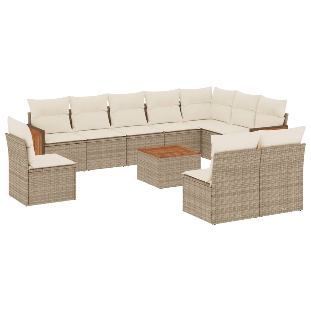 Set Divani da Giardino 11 pz con Cuscini Beige in Polyrattan - homemem39