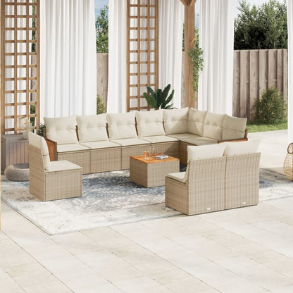 Set Divani da Giardino 11 pz con Cuscini Beige in Polyrattan | homemem39