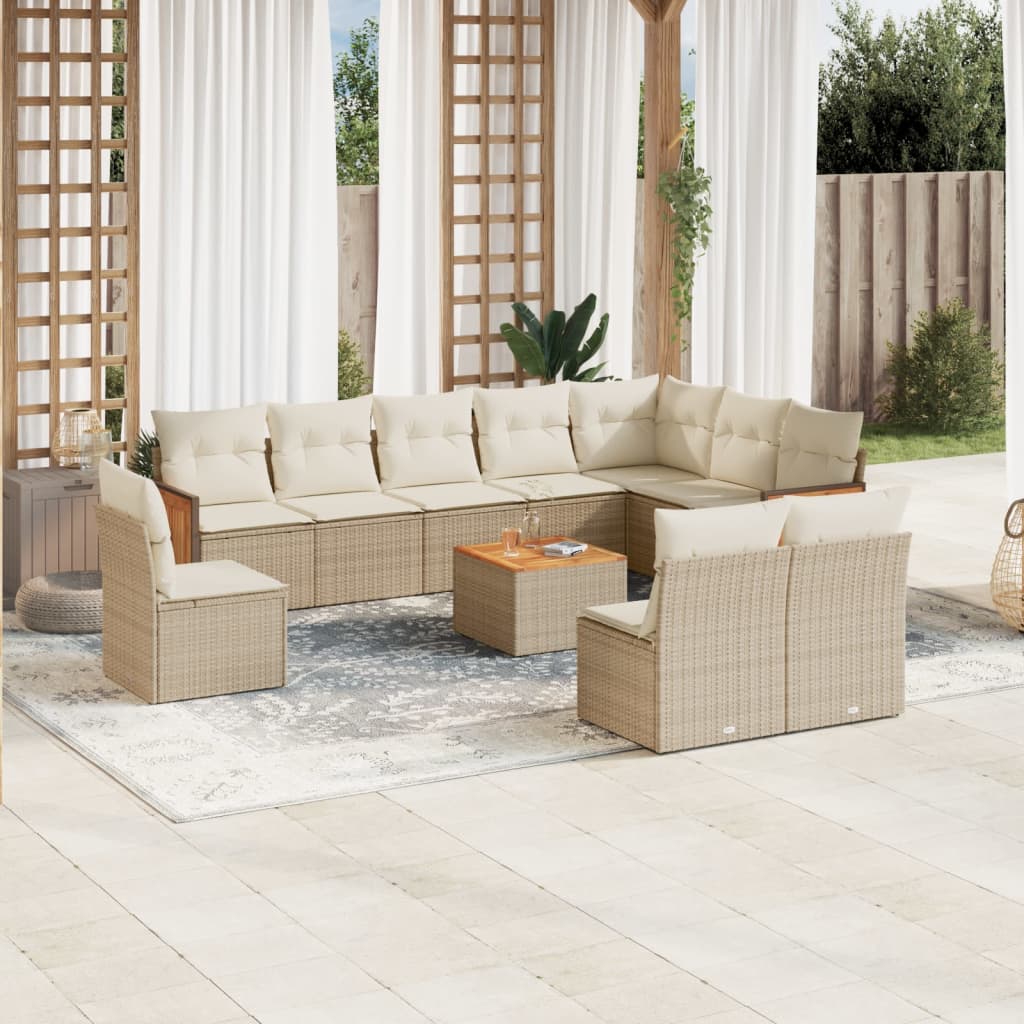 Set Divani da Giardino 11 pz con Cuscini Beige in Polyrattan - homemem39