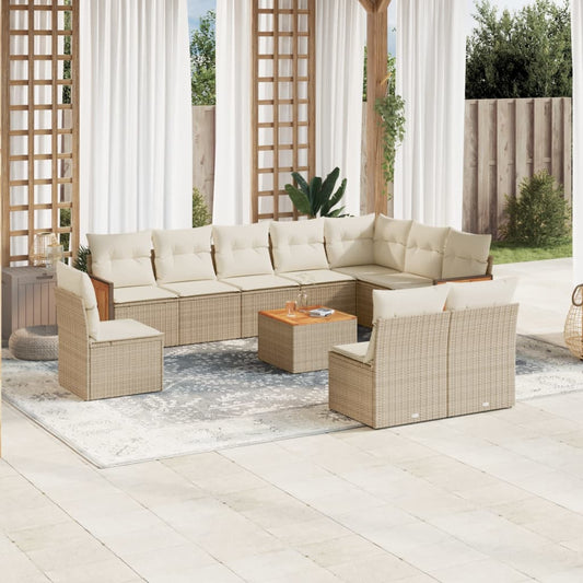 Set Divani da Giardino 11 pz con Cuscini Beige in Polyrattan - homemem39