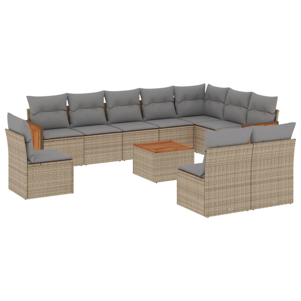 Set Divani da Giardino 11 pz con Cuscini Beige in Polyrattan - homemem39