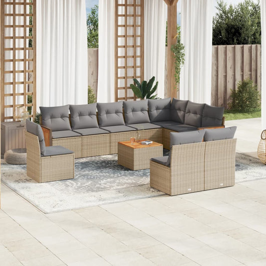 Set Divani da Giardino 11 pz con Cuscini Beige in Polyrattan | homemem39