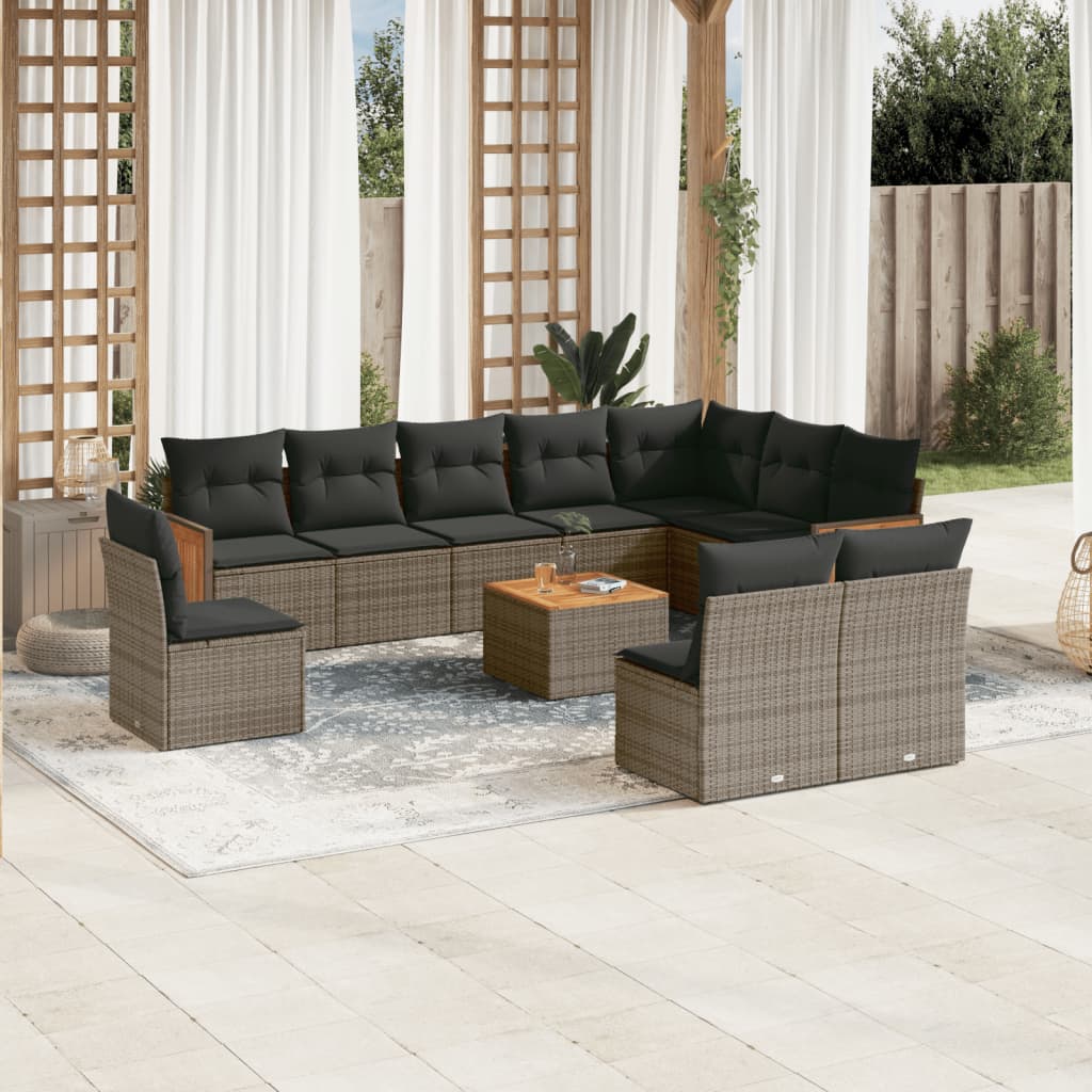 Set Divani da Giardino 11 pz con Cuscini in Polyrattan Grigio | homemem39