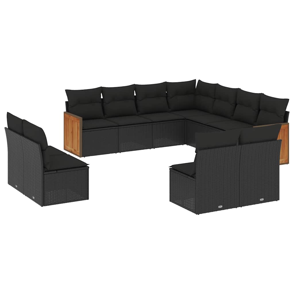 Set Divani da Giardino 11 pz con Cuscini in Polyrattan Nero | homemem39