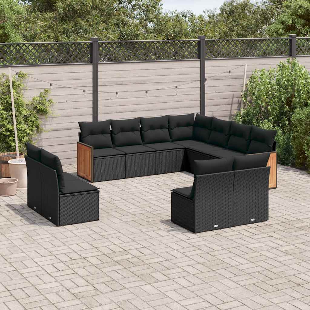 Set Divani da Giardino 11 pz con Cuscini in Polyrattan Nero | homemem39