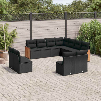 Set Divani da Giardino 11 pz con Cuscini in Polyrattan Nero | homemem39