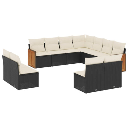 Set Divani da Giardino 11 pz con Cuscini in Polyrattan Nero | homemem39