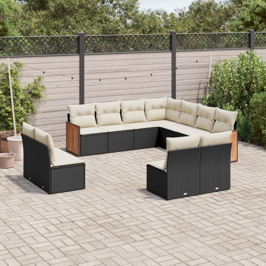 Set Divani da Giardino 11 pz con Cuscini in Polyrattan Nero - homemem39