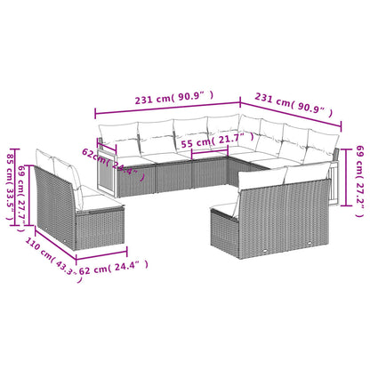 Set Divani da Giardino 11 pz con Cuscini Beige in Polyrattan | homemem39