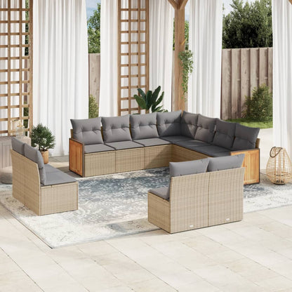 Set Divani da Giardino 11 pz con Cuscini Beige in Polyrattan | homemem39