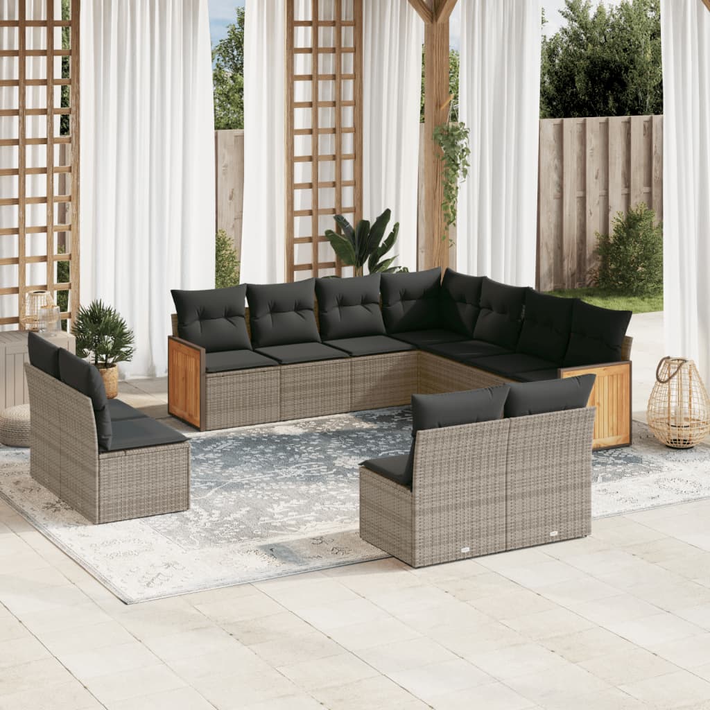 Set Divani da Giardino 11 pz con Cuscini in Polyrattan Grigio | homemem39